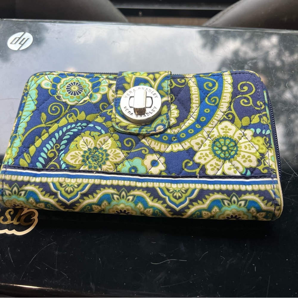 Vera Bradley Retired Rhythm and Blues Turn Lock Style Clutch Wallet - Quilted